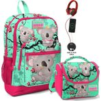 Coral High Coral High Yeşil Koala Baskılı Okul Çantası ve Beslenme Çantası Seti - Kız Çocuk - USB Soketli (Çok Renkli) Beslenme Çantası