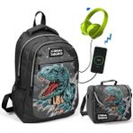 Coral High Dinazor Baskılı Okul ve Beslenme Çantası - Erkek Çocuk - Usb Soketli Beslenme Çantası