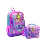 Coral High Dort Bolmeli Kiz Cocuk Okul Sirt Cantasi Ve Beslenme Seti - Pembe Mor Dondurma