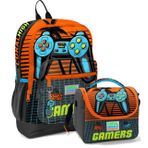 Coral High Erkek Çocuk Ilkokul Okul Sırt Çantası ve Beslenme Çanta Seti - Turuncu Gamers