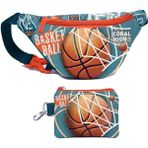 Coral High Erkek Çocuk Nefti Turuncu Basketbol Desenli Bel Çantası ve Bozuk Para Cüzdanı Set - Yeşil - Turuncu