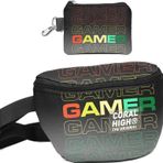Coral High Erkek Çocuk Siyah Gri Gamer Desenli Bel Çantası ve Bozuk Para Cüzdanı Set