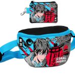 Coral High Erkek Çocuk Siyah Mavi Anime Desenli Bel Çantası ve Bozuk Para Cüzdanı Set