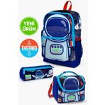 Coral High GOSET0123724 Kids Saks Mavi Astronot Desenli Kalemlik Beslenme 3’lü Okul Çanta Seti