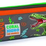 Coral High Gri Yeşil T-Rex Üç Bölmeli Kalem Çantası -Erkek Çocuk Kalemlik Kalemli