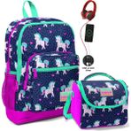 Coral High İlkokul Çanta Seti - USB ve AUX Çıkışlı Kız Çocuk Pembe Mavi Unicorn