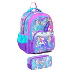 Coral High İlkokul Sırt Çantası ve Kalemlik Seti Kız Çocuk Mor Pembe Unicorn Polyester Fermuarlı