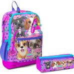 Coral High Ilkokul Sırt Çantası ve Kalemlik Seti - Pembe Köpek - Kız Çocuk - Mavi - Pembe