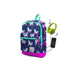Coral High K74 Çocuk Lacivert Unicorn Usb Şarjlı Kulaklık Çıkışlı Okul Çantası