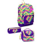 Coral High Kids Çok Renkli Piksel Kalp Desenli 3’lü Okul Çanta Seti SET0133208 - 1 Adet - Pastel