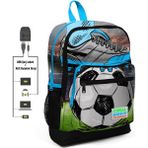 Coral High Kids Dört Bölmeli Siyah Futbol Desenli Ilkokul Çantası USB Şarjlı Kulaklık Çıkışlı 23819 - Siyah - Mavi