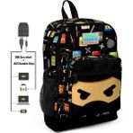 Coral High Kids Dört Gözlü Ninja Baskılı Usb + Aux Soketli İlkokul Okul Çantası