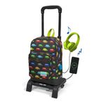 Coral High Kids Gri Araba Desenli USB Şarjlı Kulaklık Çıkışlı Okul Sırt Çantası