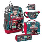 Coral High Kids Gri Nefti Anime Motorsiklet Desenli 3'lü Okul Çanta Seti Sırt Çantası SET0123764