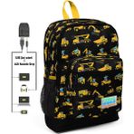 Coral High Kids İş Makineleri Baskılı Usb + Aux Soketli Dört Gözlü İlkokul Okul Çantası