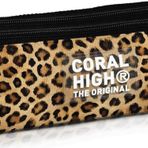 Coral High Kids Kahverengi Leopar Desenli Üç Bölmeli Kalem Çantası 11181