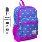 Coral High Kids Kalp Desenli Lavanta Pembe USB Şarjlı Kulaklık Çıkışlı Okul Sırt Çantası 23806 - Antrasit - Gri