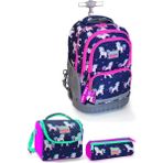 Coral High Kids Lacivert - Pembe Unicorn Desenli Çekçekli 3' lü Çanta Seti - SET0124023