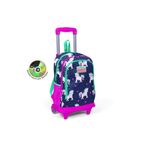 Coral High Kids Lacivert Pembe Unicorn Desenli Üç Bölmeli Işıklı Tekerlekli Çekçekli Sırt Çantası 23 23366 Okul Çantası