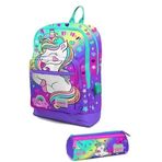 Coral High Kids Lavanta Su Yesili Unicorn Desenli Usbli 2Li Okul Canta Seti - Kiz Cocuk Okul Çanta
