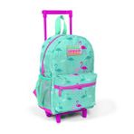 Coral High KIDS Minik Yuva Çekçekli Sırt Çantası Su Yeşili Neon Pembe Flamingo Desenli İki Bölmeli 24004 Okul Çantası