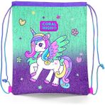 Coral High Kids Mor Su Yeşili Unicorn Desenli Ipli Büzgülü Sırt 22691 - Mor - Açık Mavi Okul Çantası