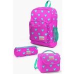Coral High Kids Neon Pembe Su Yeşili Kalp Desenli 3’lü Okul Çanta Seti - Kız Çocuk
