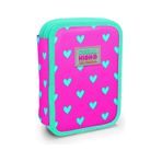 Coral High Kids Neon Pembe Su Yeşili Kalp Desenli Çift Katlı Kalem Çanta 11133 Pembe