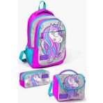 Coral High Kids Pembe Gumus Simli Unicorn Desenli 3’Lu Okul Canta Seti - Kiz Cocuk