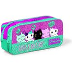 Coral High Kids Pembe Su Yeşili Kedi Desenli Simli Iki Bölmeli Kalem Çantası - Pembe - Yeşil - Standart