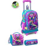Coral High Kids Pembe Turkuaz Kulaklık Paten Desenli Çekçekli 3'lü Çanta Seti Set0123954