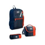 Coral High Kids Renkli Çizgili 3 Lü Okul Çanta Seti Set0123782 Lacivert - Turuncu