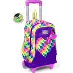 Coral High Kids Renkli Piksel Kalp Desenli Üç Bölmeli Çekçekli Okul Sırt Çantası 34008 - 1 Adet - 01P-Pembe