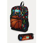 Coral High Kids Siyah Basketbol Desenli 2'li Okul Çanta Seti - Erkek Çocuk