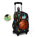 Coral High Kids Siyah Basketbol Desenli Üç Bölmeli 23377 Işıklı Tekerlekli Çekçekli Okul Sırt Çantası