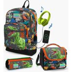 Coral High Kids Siyah Gri Dinozor Desenli Usb'li 3’lü Okul Çanta Seti Set 23844 Okul Çanta