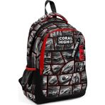 Coral High Kids Siyah Kırmızı Araba Desenli Üç Bölmeli Okul Sırt Çantası 14429