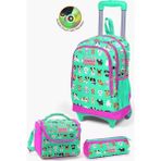 Coral High Kids Su Yeşili Neon Pembe Köpek Desenli Çekçekli 3'lü Çanta Seti GOSET0123362 - İlköğretim Okul Çantası
