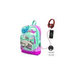 Coral High Kids Su Yeşili Pembe Kedi Desenli USB Şarjlı Kulaklık Çıkışlı 23807 Okul Sırt Çantası