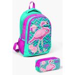 Coral High Kids Su Yeşili Pembe Simli Flamingo Desenli 2'li Okul Çanta Seti SET0214382