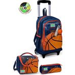 Coral High Kids Turuncu Lacivert Basketbol Desenli Üç Bölmeli Çekçekli 3'lü Çanta Seti Set0123966