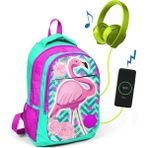 Coral High Kids Üç Bölmeli USB Şarjlı Kulaklık Çıkışlı - Su Yeşili Okul Çantası