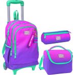 Coral High Kız Çocuk İçin Pembe Mor Renk Geçişli Üçlü Çekçek Işıklı Tekerlekli Çanta Seti 17 Litre - Pembe - Mor