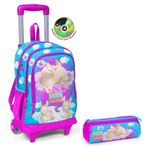 Coral High Kız Çocuk Mavi Pembe Tavşan Tekerlekli Okul Çantası ve Kalemlik Seti Okul Çantası