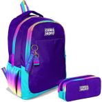 Coral High Kız Çocuk Rainbow Fermuarlı Mor Sırt Çantası ve Kalemlik Seti 22 Litre Kapasite - Renkli