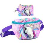 Coral High Kız Çocuk Unicorn Desenli Bel Çantası ve Bozuk Para Cüzdanı Set - Pembe - Pembe