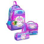 Coral High Kiz Uc Bolmeli Okul Sirt Cantasi Beslenme Cantasi Ve Kalemlik Seti Mor Pembe Dondurma