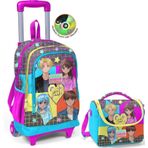 Coral High Mavi Pembe Anime Çekçek Işıklı Tekerlekler Okul Çantası + Beslenme Çantası