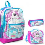 Coral High Mavi Unicorn Baskılı Kız Çocuk 3lü İlkokul Çanta Seti