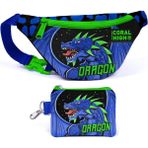 Coral High Mavi Yeşil Dragon Bel Çantası ve Bozuk Para Çantası Seti - Erkek Çocuk - Mavi - Yeşil